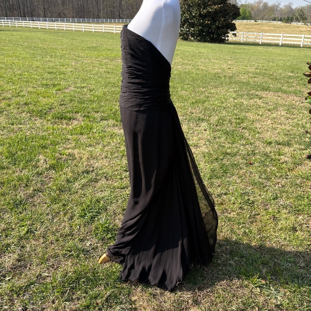 Paul-Louis Orrier Vintage 100% Silk Strapless Ruched Black Evening Gown Wmn’s 6